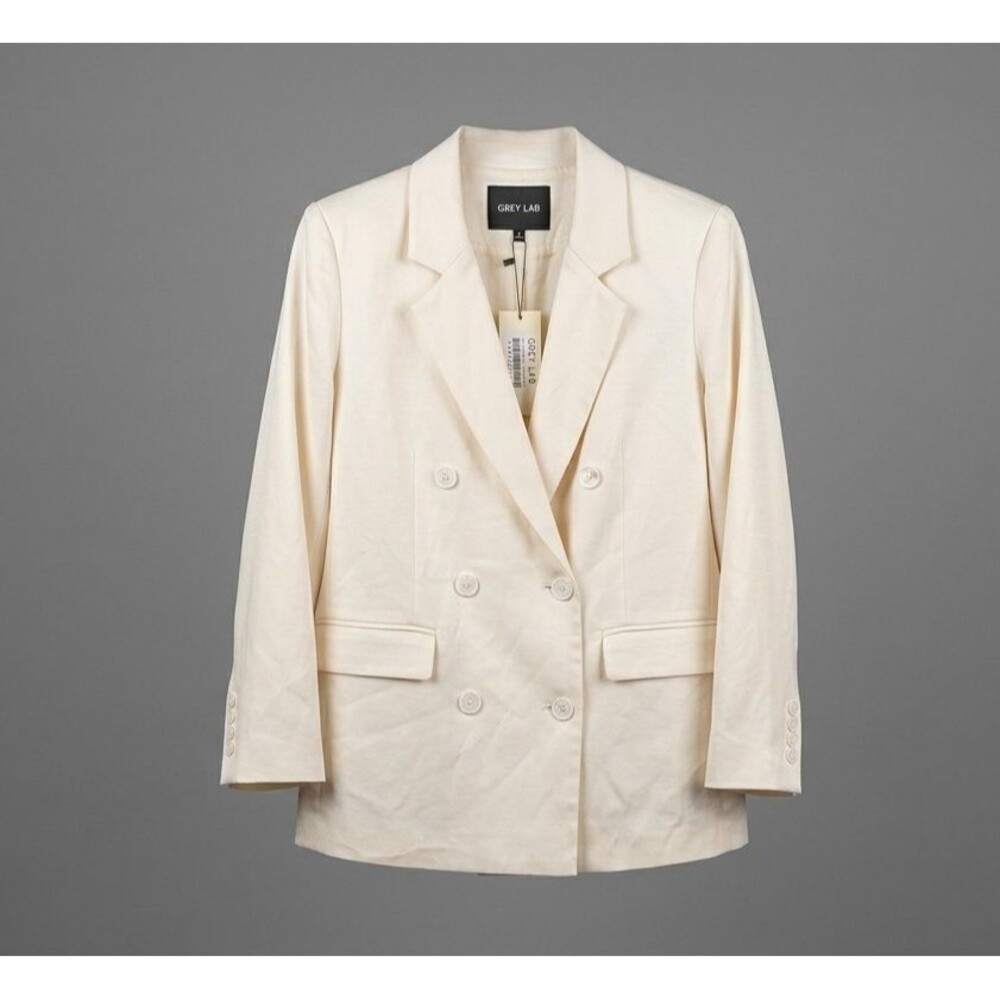 Anthro GREY LAB Double Breasted Blazer Jacket Cream Suit Womens Small, NWOT